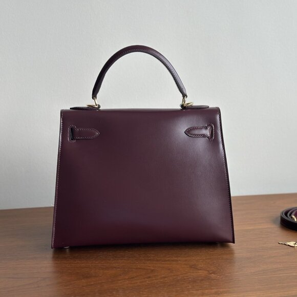 LUXE LEATHER! Burgundy Kelly Style Top Handle Bag - Shoulder & Crossbody Strap! - Picture 6 of 10